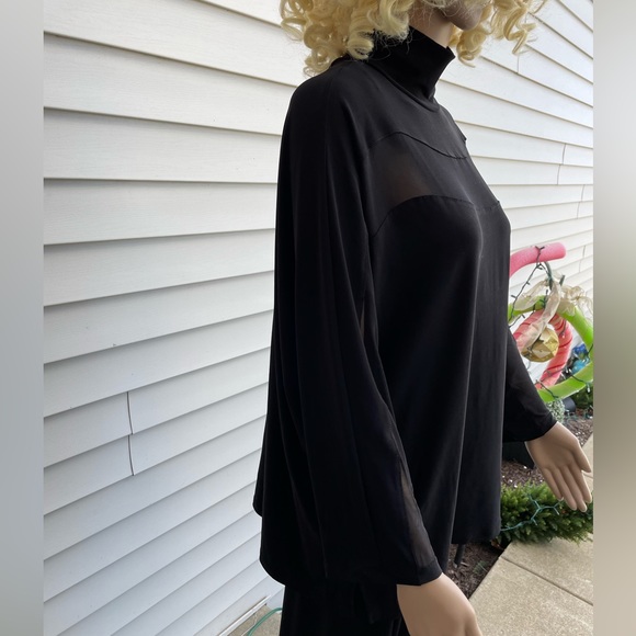 ANNE KLEIN WOMAN OVERSIZED LONG SLEEVE BLACK SHEER LINED BLOUSE 2XL NWT - Picture 9 of 15